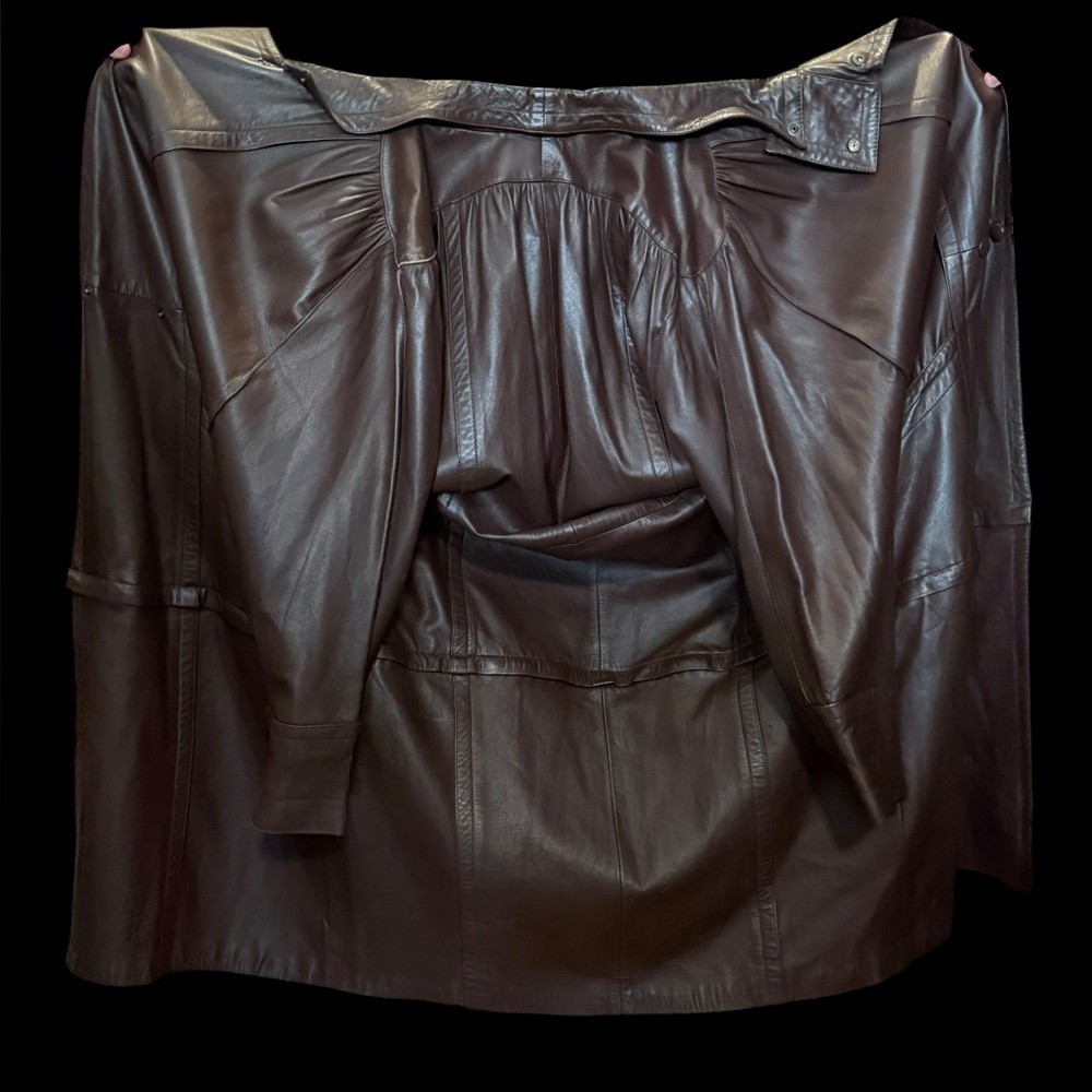 Vera Pelle Lined Leather Coat Brown Convertible Belted Size 3X - Picture 12 of 13